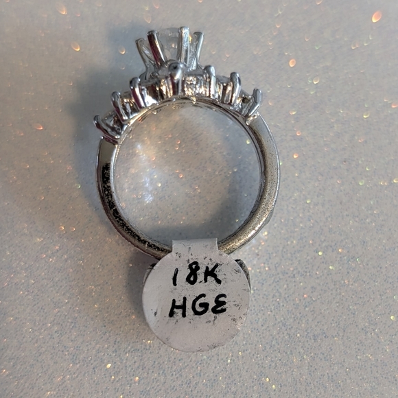 Elegant Silver Wedding Ring Set with Marquise Guard - Picture 3 of 6